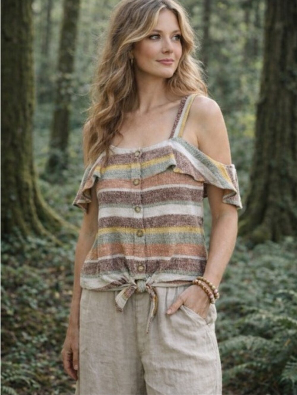 Madewell Texture & Thread Ruffle Tie Front Top Size Small